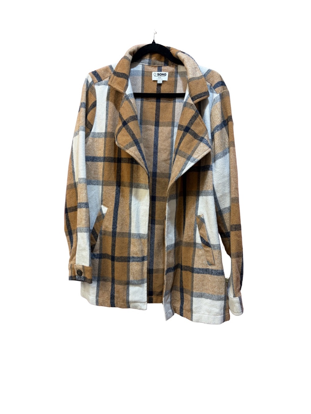 Ci Sono Tan and Cream Plaid Open-Front Trench Coat